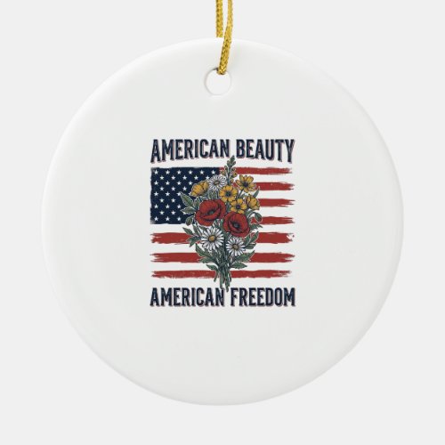 American Beauty Freedom Floral Flag Ceramic Ornament