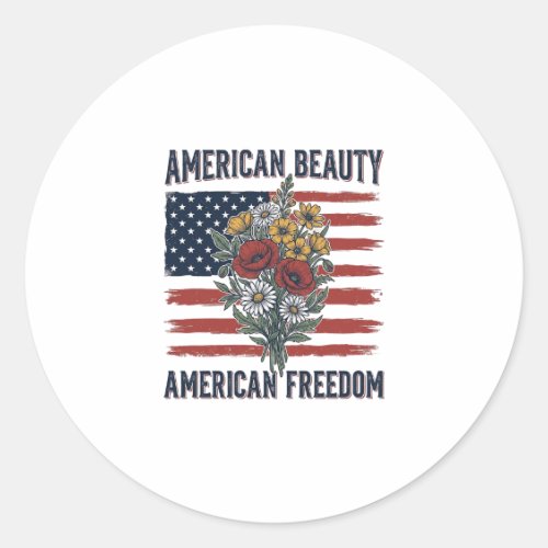 American Beauty Freedom Floral Flag Classic Round Sticker