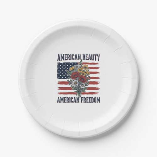 American Beauty Freedom Floral Flag Paper Plates