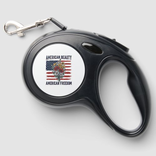 American Beauty Freedom Floral Flag Retractable Pet Leash