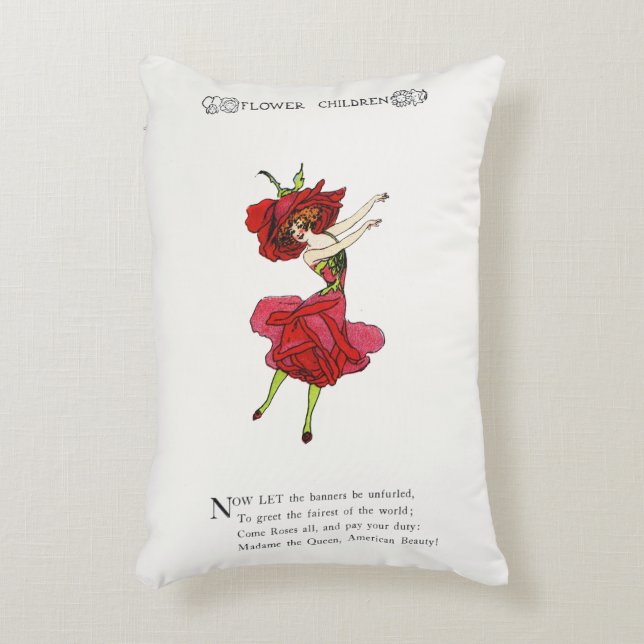 American Beauty Rose, Whimsical Flowers Book Art Accent Pillow (Front(Vertical))