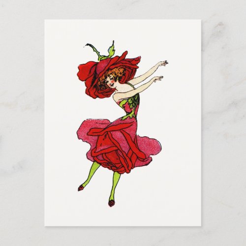 American Beauty Rose Whimsical Flowers Book Art Postcard