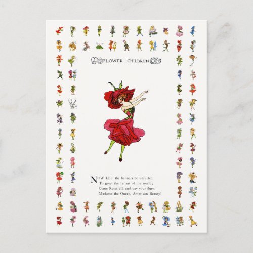 American Beauty Rose Whimsical Flowers Book Art Postcard