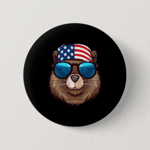American Beaver With Usa Flag Independence Day Button