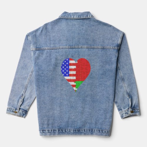 American Belarusian Flag Heart  Denim Jacket