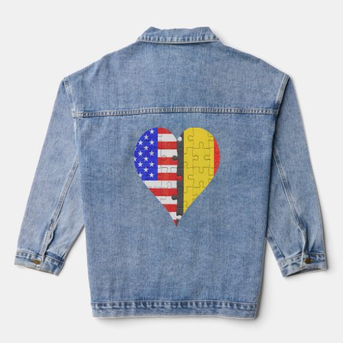 American Belgian Flag Heart  Denim Jacket