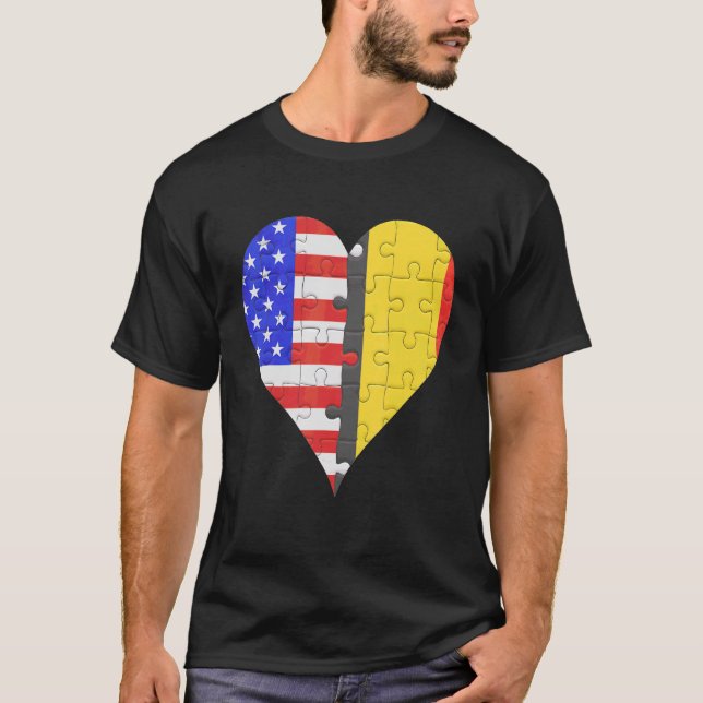 American Belgian Flag Heart T-Shirt (Front)