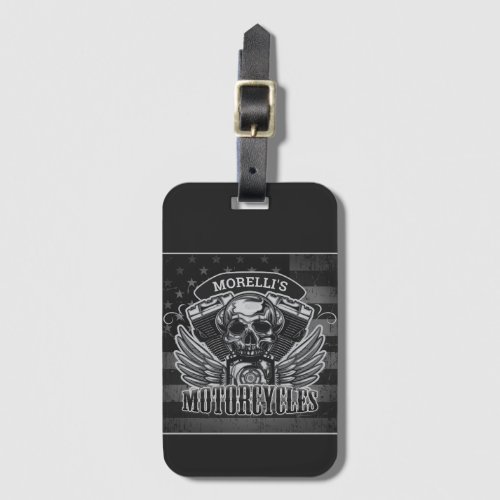 American Biker ADD NAME Skull V_Twin Motorcycles Luggage Tag