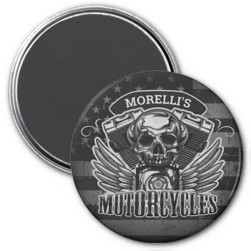 American Biker ADD NAME Skull V_Twin Motorcycles Magnet