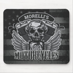 American Biker ADD NAME Skull V-Twin Motorcycles Mouse Pad