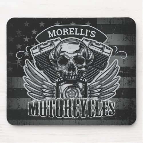 American Biker ADD NAME Skull V_Twin Motorcycles Mouse Pad