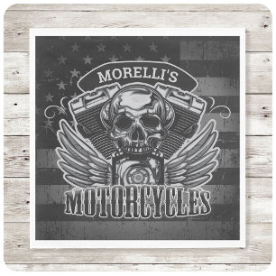 American Biker ADD NAME Skull V-Twin Motorcycles Napkins