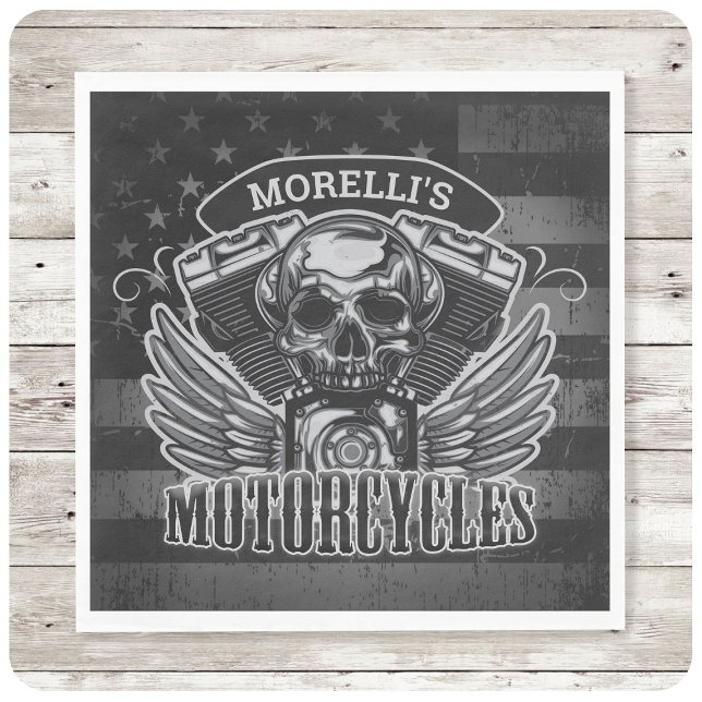 American Biker ADD NAME Skull V-Twin Motorcycles Napkins (Creator Uploaded)