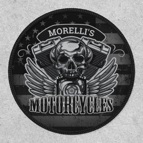 American Biker ADD NAME Skull V_Twin Motorcycles Patch