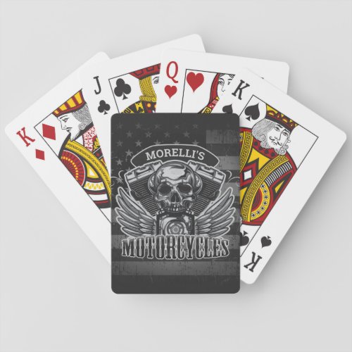 American Biker ADD NAME Skull V_Twin Motorcycles Poker Cards