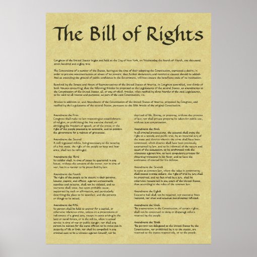 American Bill of Rights Poster | Zazzle