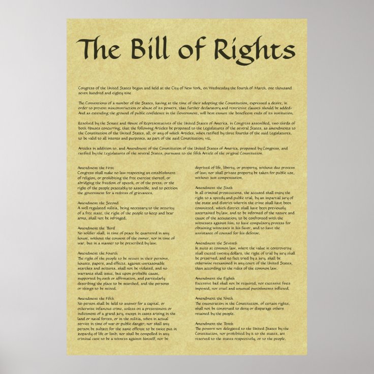 American Bill Of Rights Poster | Zazzle