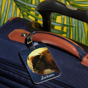 American Bison and Full Moon Luggage Tag
