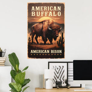 American Bison at Sunset Poster