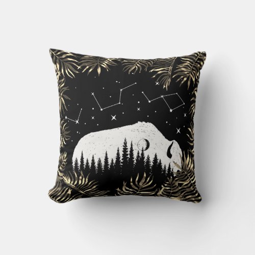 American Bison Black White Stars Galaxy Tropical Throw Pillow