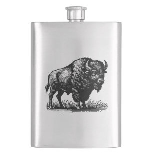 American Bison Buffalo On Stainless Steel Flask