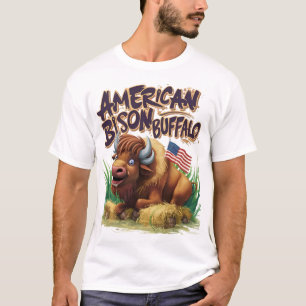 American Bison Buffalo With American Flag T-Shirt