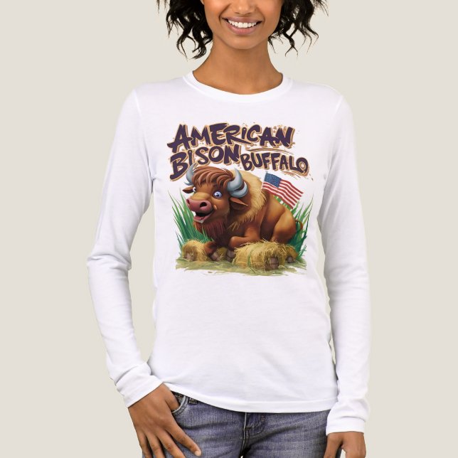American Bison Buffalo With American Flag Tri-Blend Shirt (Front)