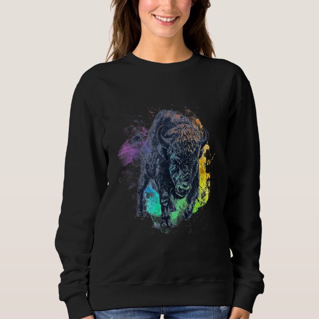 American Bison Buffalo Yellowstone Water Colour Wi Sweatshirt (Front)