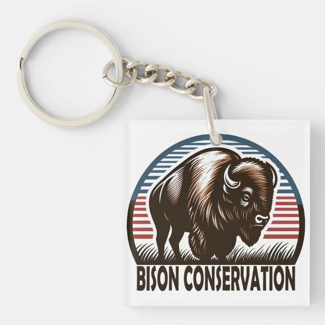 American Bison Conservation World Wildlife Day Keychain (Front)