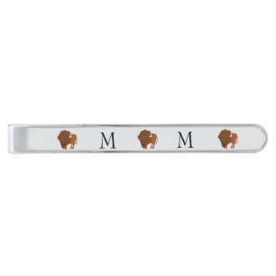 American Bison Design Monogrammed Silver Finish Tie Bar