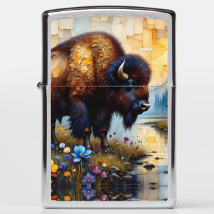 American Bison floral landscape Zippo Lighter