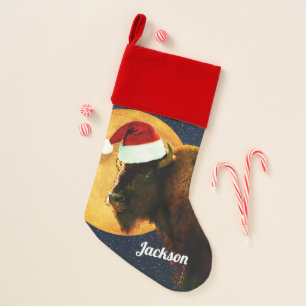 American Bison, Full Moon and Santa Hat Christmas Stocking