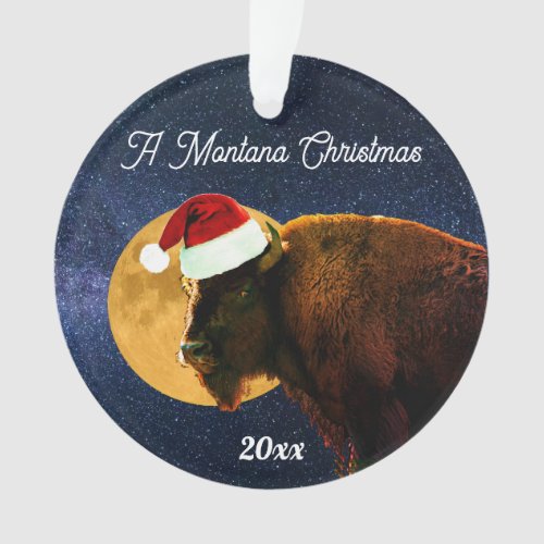 American Bison Full Moon and Santa Hat    Ornamen Ornament