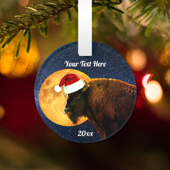 American Bison  Full Moon And Santa Hat    Ornament by DakotaInspired at Zazzle
