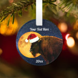 American Bison, Full Moon And Santa Hat    Ornament at Zazzle