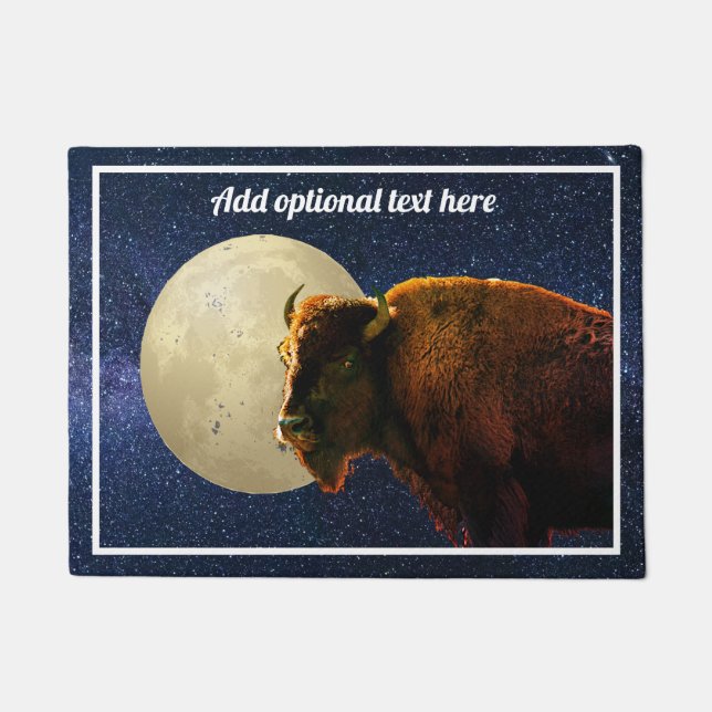 American Bison, Full Moon and Starry Night   Doormat (Front)