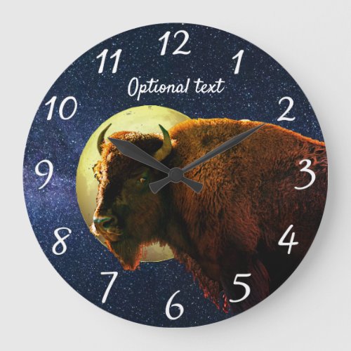American Bison Full Moon and Starry Night  Large Clock
