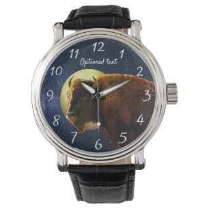 American Bison, Full Moon and Starry Night Watch
