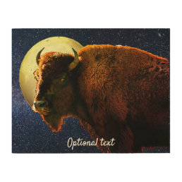American Bison, Full Moon and Starry Night Wood Wall Art