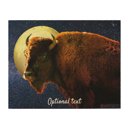 American Bison Full Moon and Starry Night Wood Wall Art