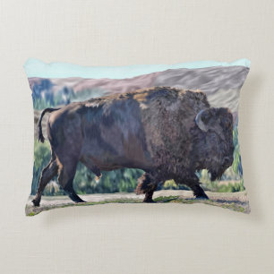 American Bison Grassland Rustic Western Accent Pillow