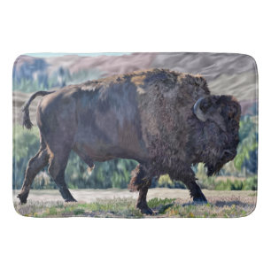American Bison Grassland Rustic Wildlife Bath Mat