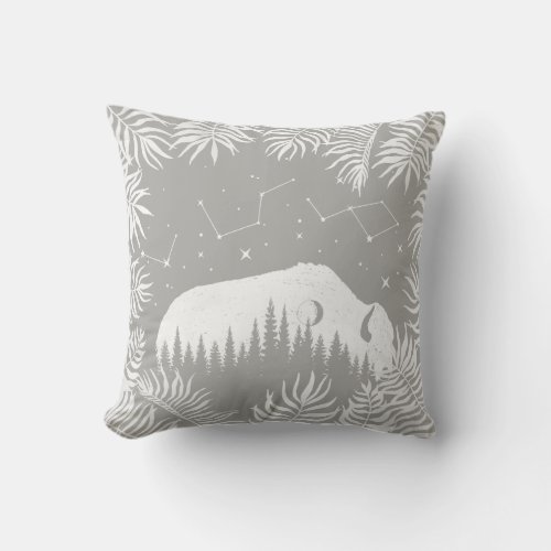 American Bison Gray White Stars Galaxy Tropical Throw Pillow