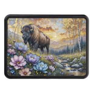 American Bison in floral mountain valley Hitch Cover