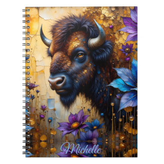 American Bison in textured Flower *Personalize* Notebook
