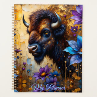 American Bison in textured Flower *Personalize* Planner