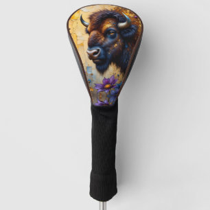 American Bison in textured Flower portrait Golf Head Cover
