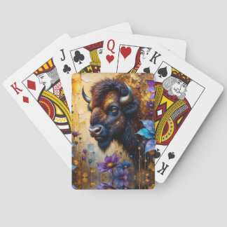 American Bison in textured Flower portrait Poker Cards