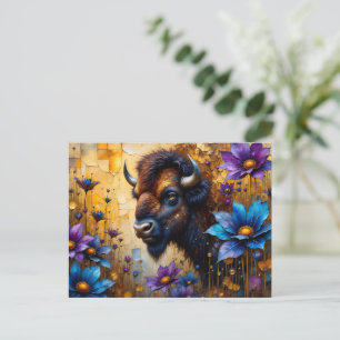 American Bison in textured Flower portrait Postcard