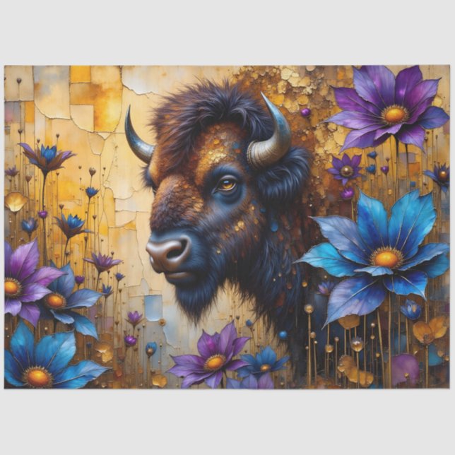 American Bison in textured Flower portrait Tissue Paper (Front)